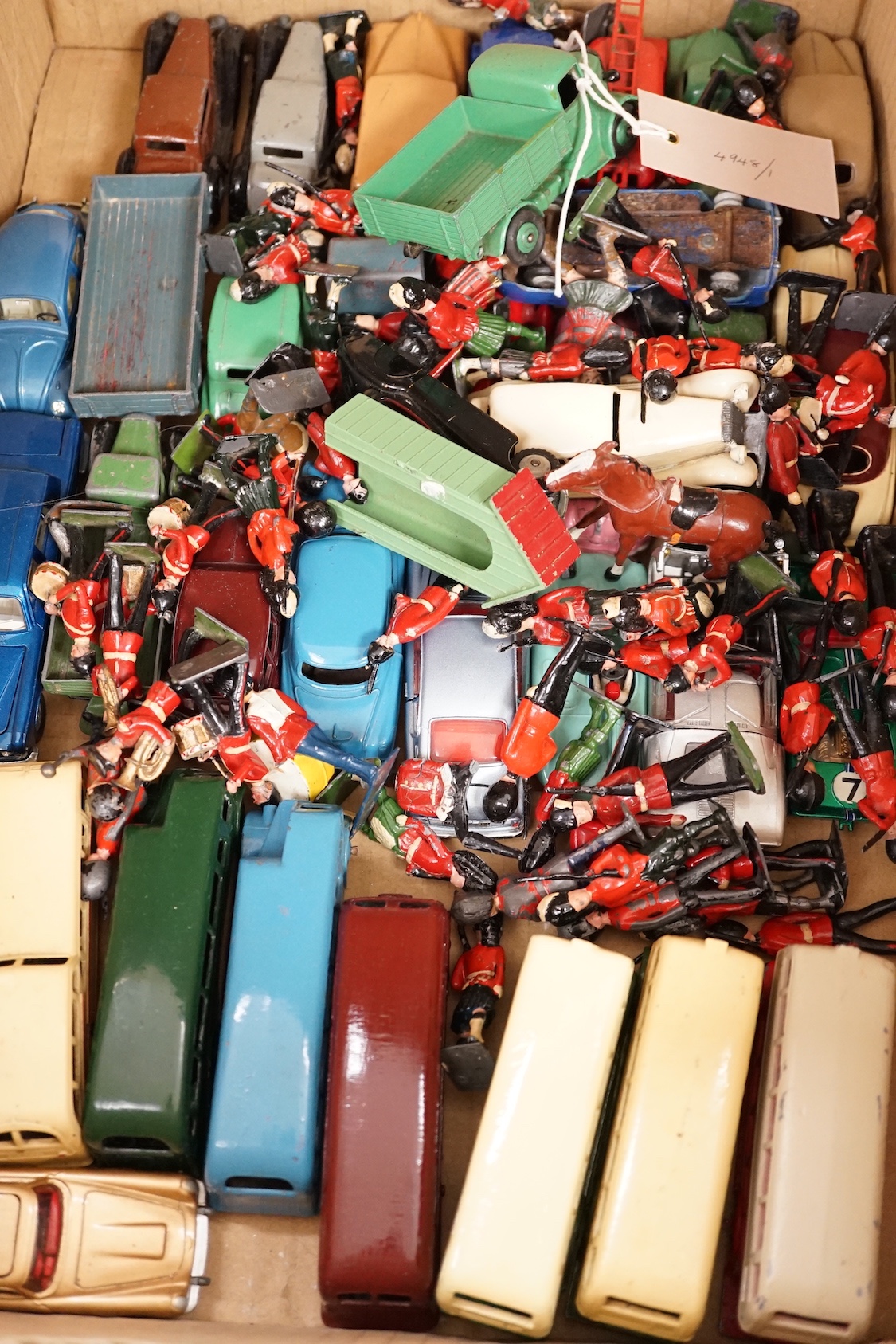 Dinky Toys, many early post-war including 36 and 40 series (35) and a quantity of Britains and other hollow-cast lead guards and bandsmen